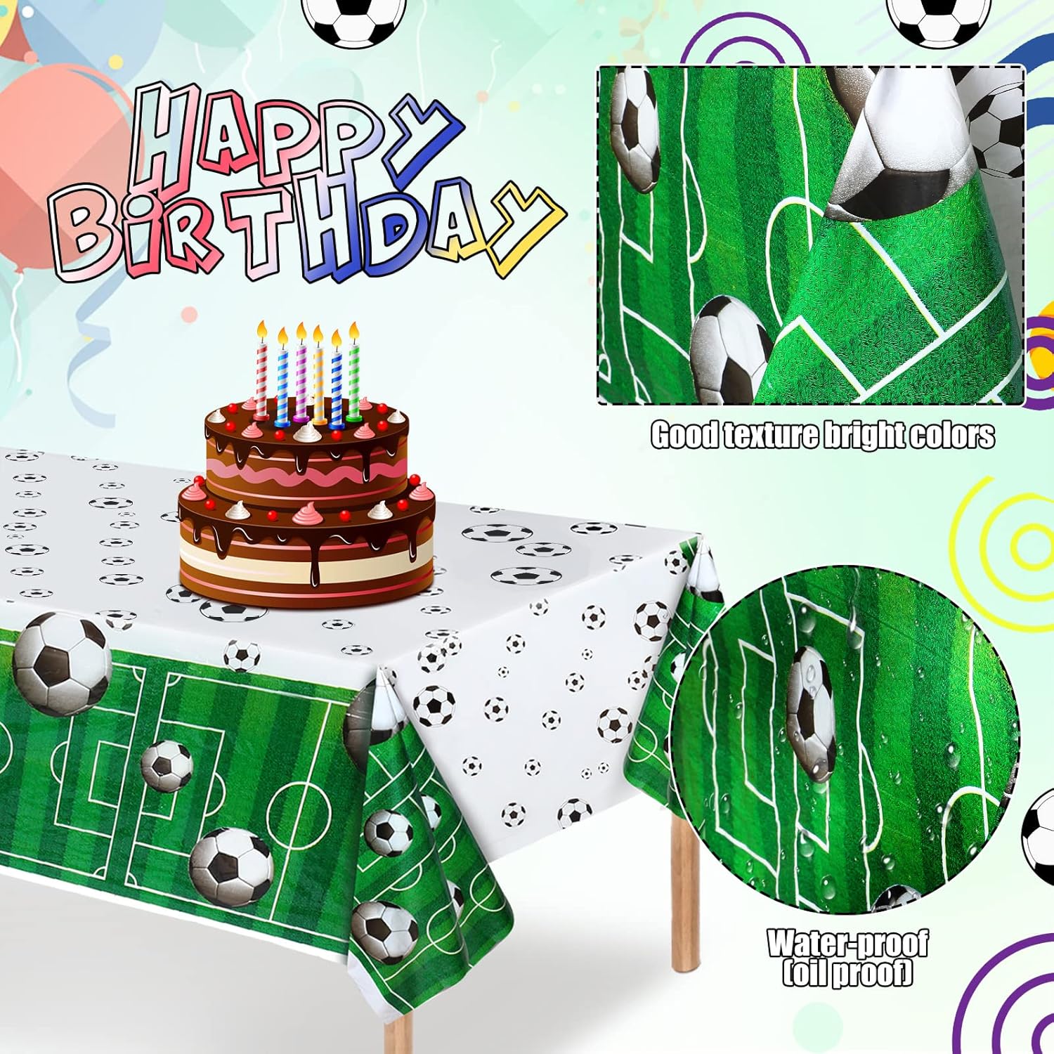 Irenare Soccer Birthday Decorations 5x3ft Backdrop and Table Cloth