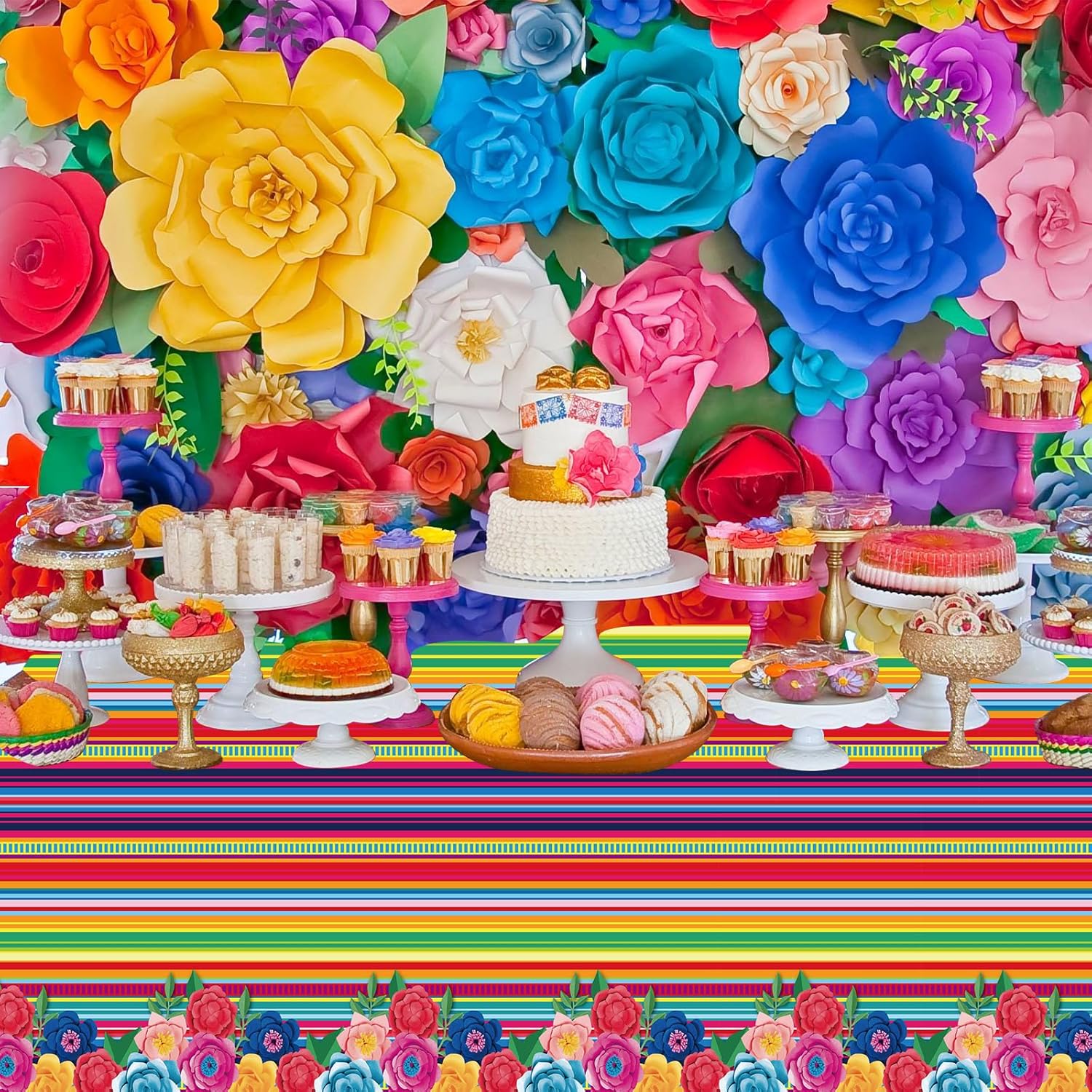 3 Mexican Fiesta Tablecloths 108x54 Inches Set