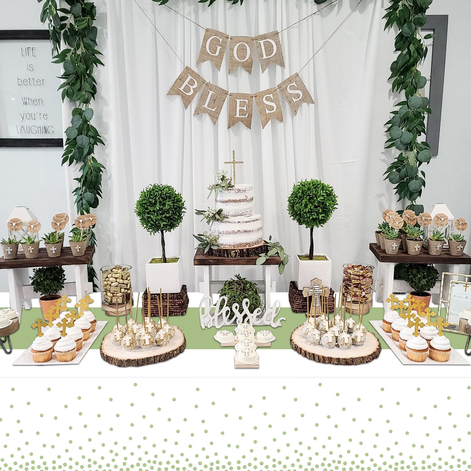 4Pcs Sage Green Tablecloths - 86x51 Rectangular Dot Covers for Home Parties