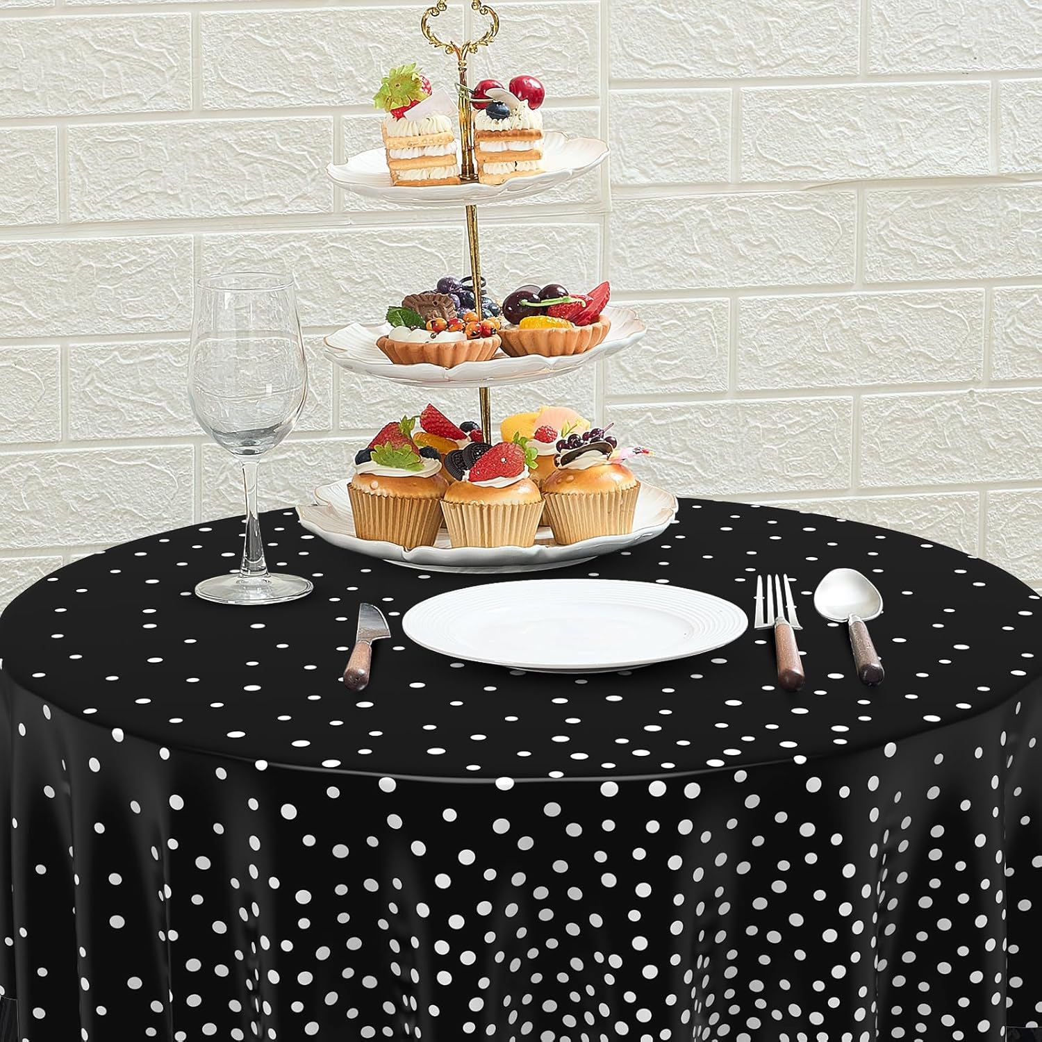 Newwiee 84 Inch Round Dot Tablecloth Set of 3