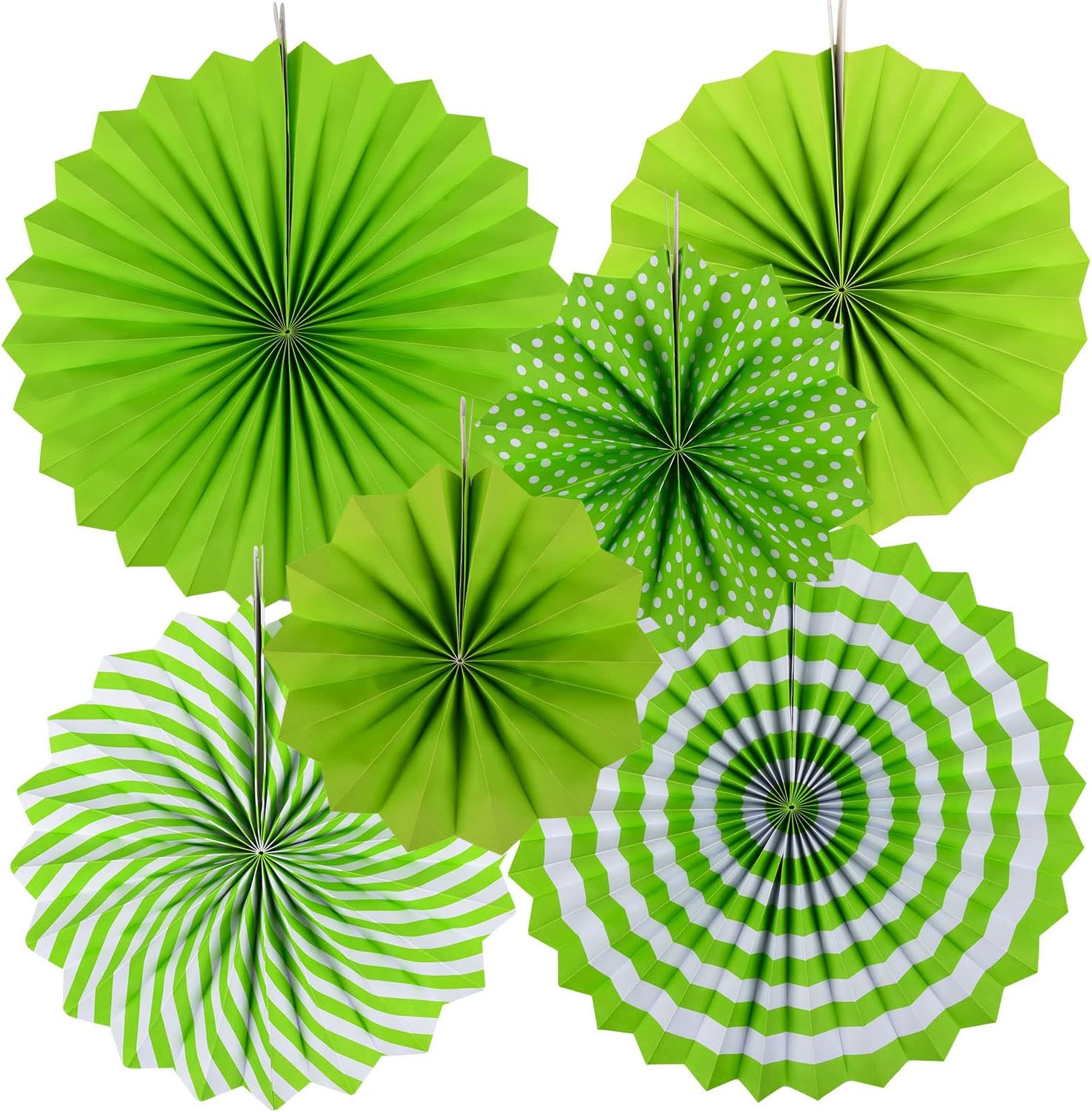 Koboome Hanging Paper Fans Decoration Set of 6 Green