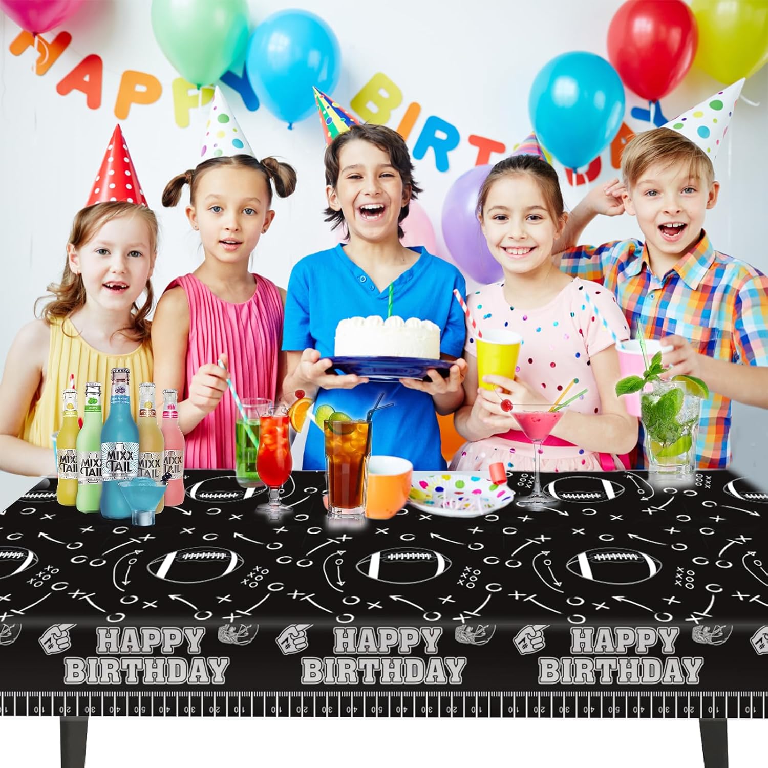 Idealmuzik 3pcs Football Tablecloth Black Tactical Design 54x108 Inch
