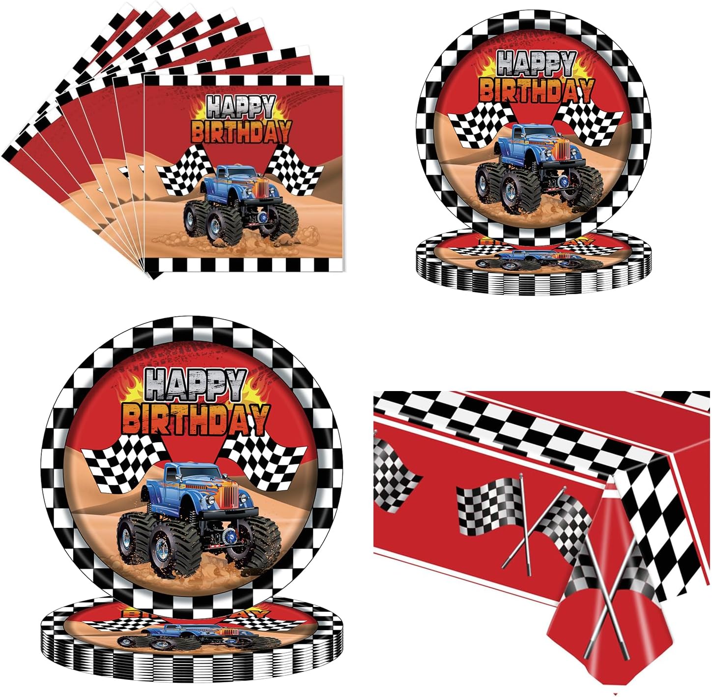 Racing Car Themed Paper Plates Napkins Set for Kids Birthday Party