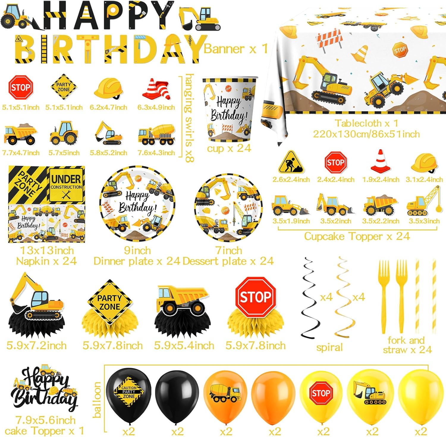 Construction Birthday Decorations 245PCS Truck Theme Party Supplies