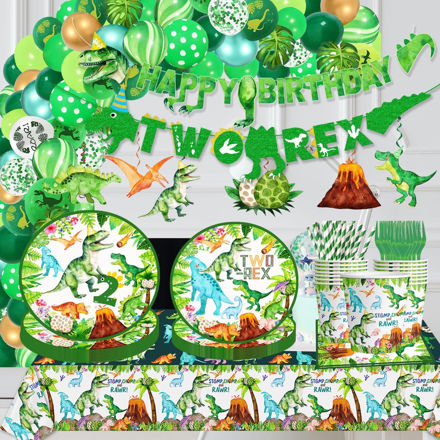 Watercolor Dinosaur Party Tablecloth Set 3pcs