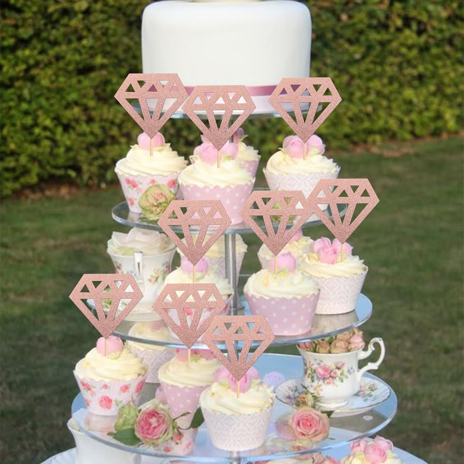 36 PCS Diamond Cupcake Toppers Rose Gold Glitter Cake Decorations