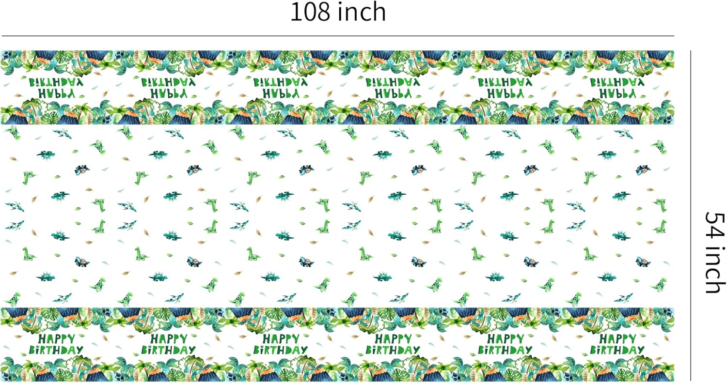 Dinosaur Birthday Tablecloth Set of 3 54x108 Inches