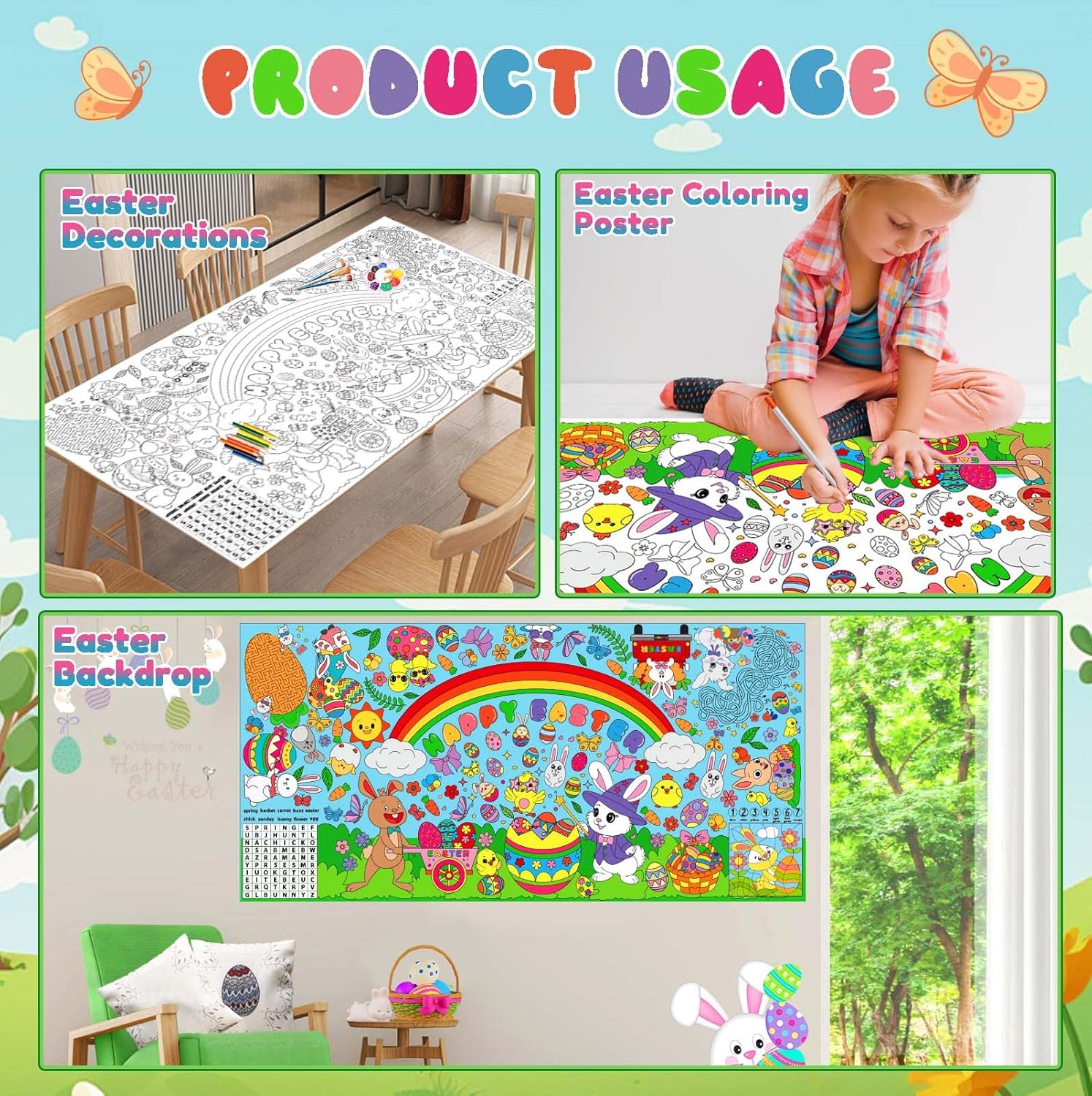 Easter Coloring Tablecloth with Bunny Egg Theme