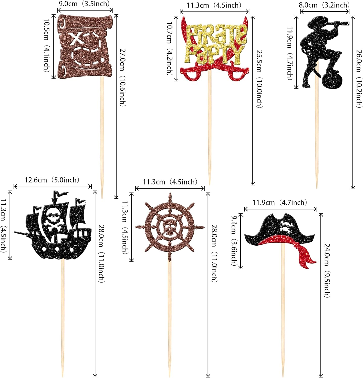 12 PCS Pirate Theme Centerpiece Sticks with Treasure Map