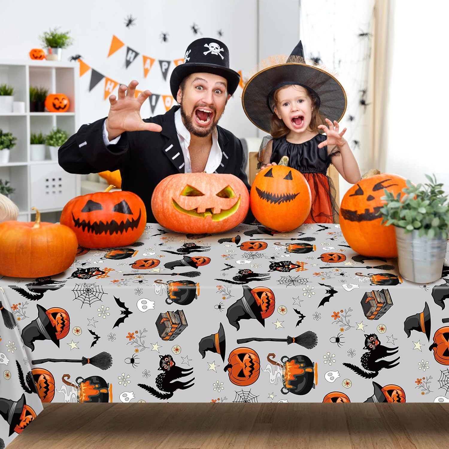 AobkDeco Halloween Tablecloth Set 3pcs Pumpkin Spider Web Bats