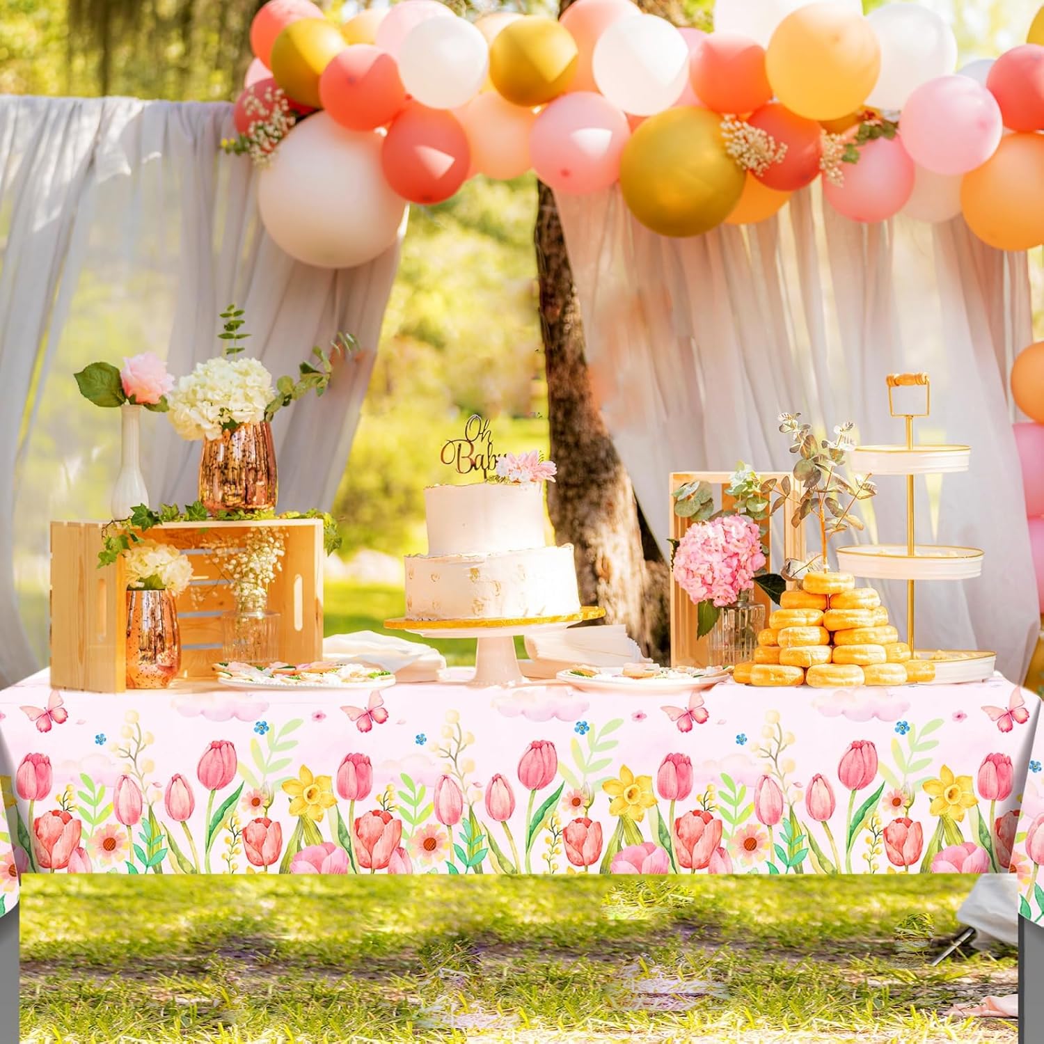 3 Pieces Spring Tulip Plastic Table Covers for Easter Birthday Parties
