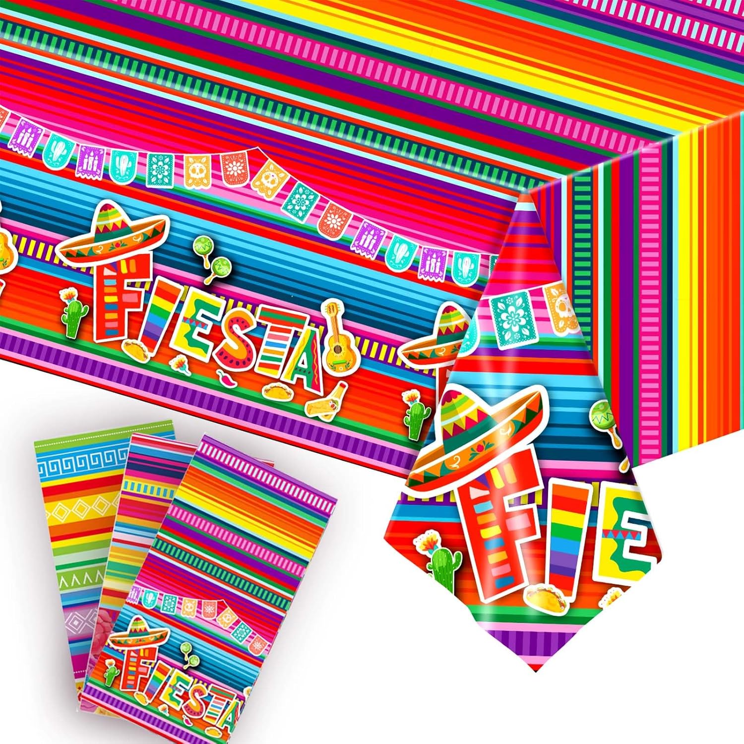 3 Mexican Fiesta Tablecloths 108x54 Inches Set