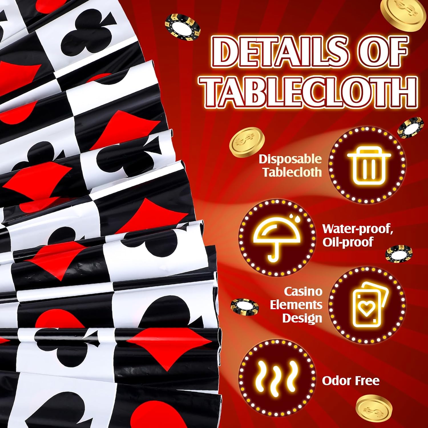 Hosuly 3 Pcs Casino Theme Tablecloths Poker Design Green 51x108 Inch