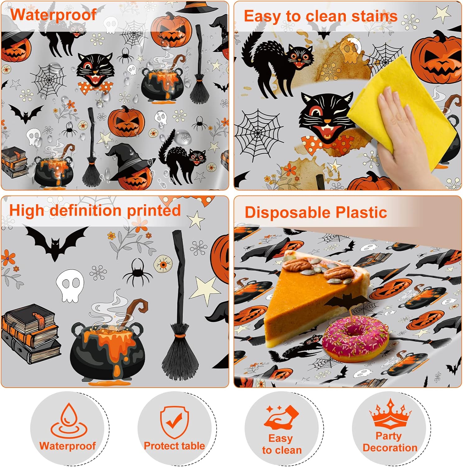 AobkDeco Halloween Tablecloth Set 3pcs Pumpkin Spider Web Bats