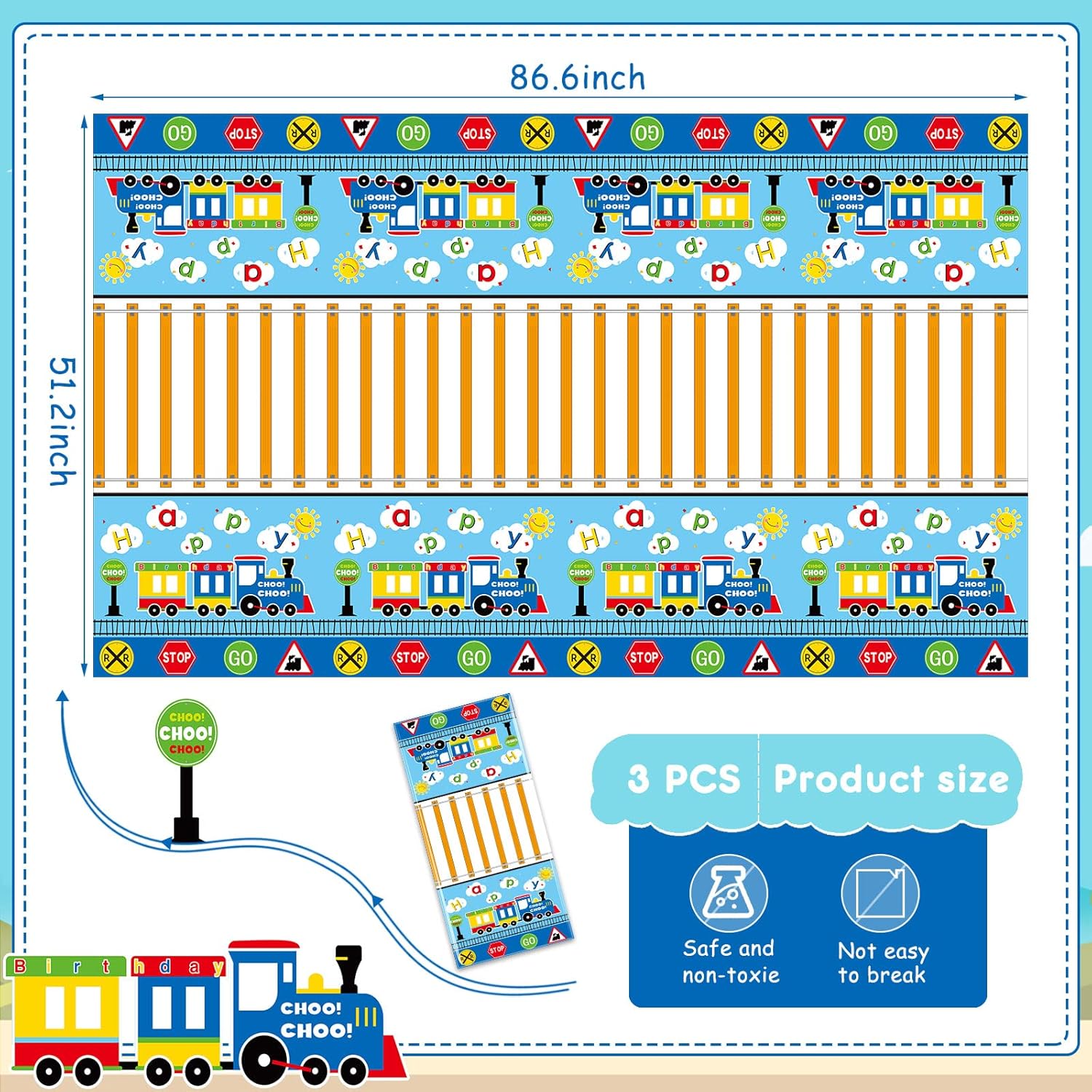 Irenare 3 Piece Train Themed Plastic Tablecloths