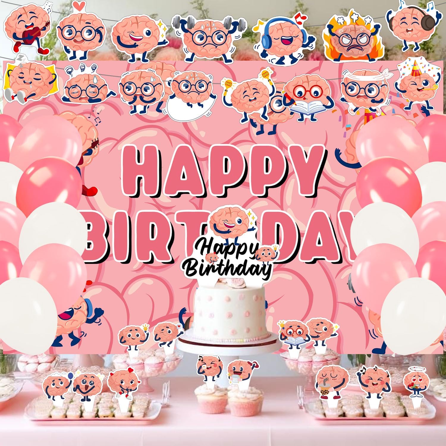 59 Pcs Brain Themed Birthday Party Decor Set