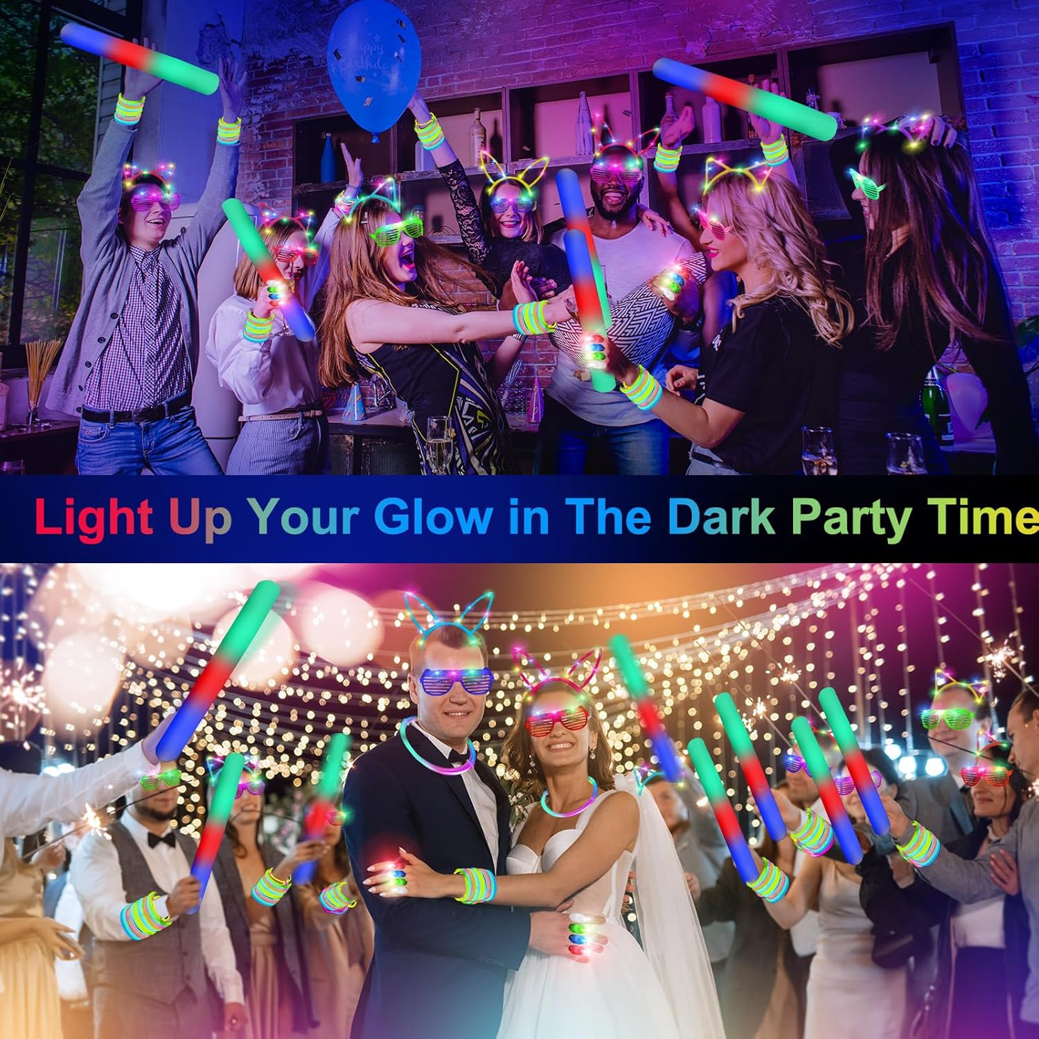 282 PCS Glow in the Dark Party Supplies for Wedding Birthday Concert