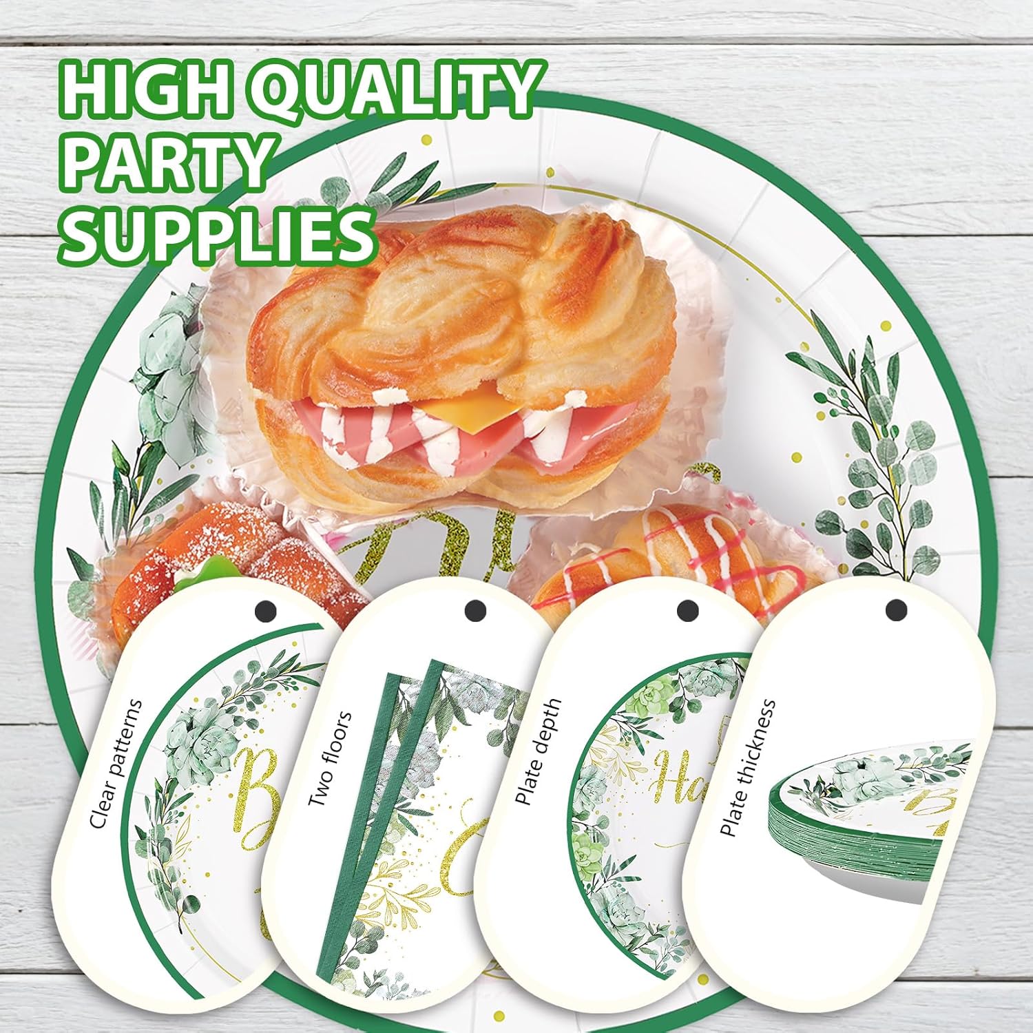 Sage Green Bridal Shower Party Tableware Set 96Pcs for 24 Guests