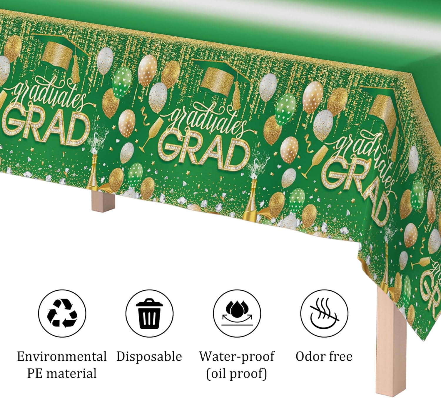 2025 Graduation Party Tablecover Kit - 2 Pcs Green Congrats Grad Tablecloths