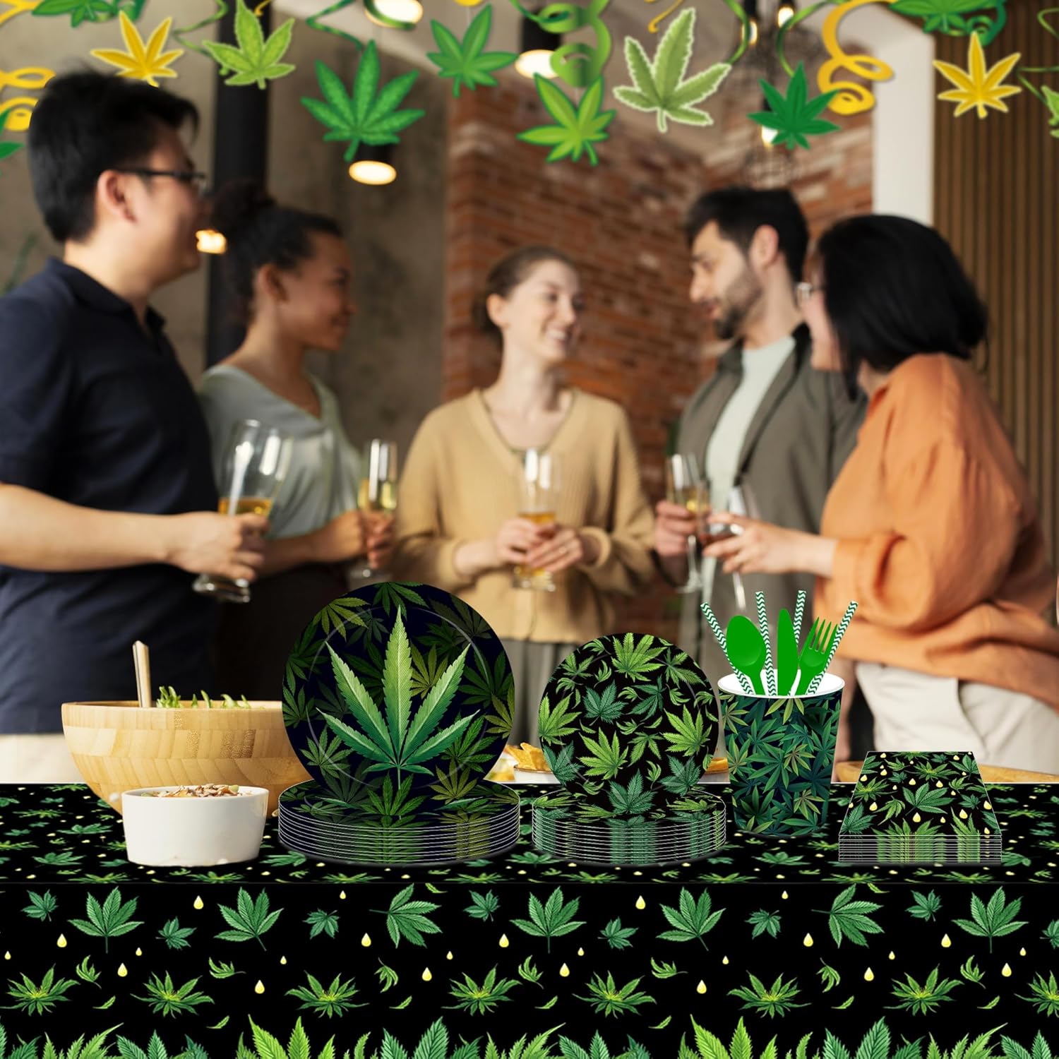 Parrtty Hurrican 2 PCS Weed Party Tablecloths 87x51 Inches Plastic Covers
