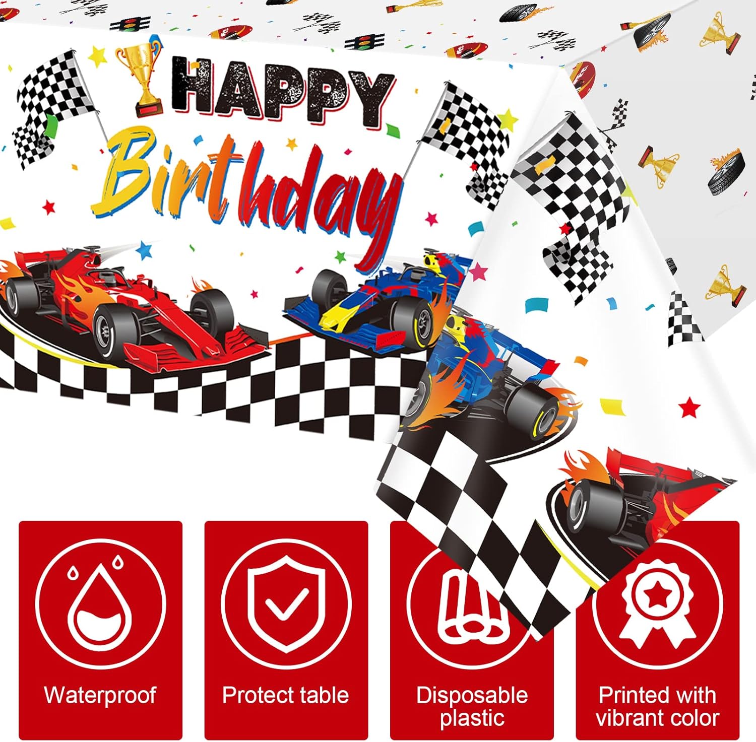 Tudomro 3Pcs Racing Car Tablecloth for Birthday Parties
