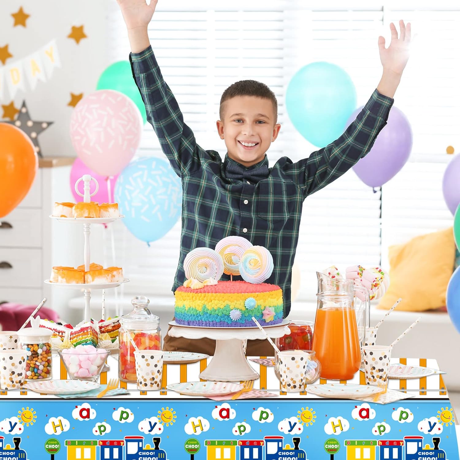 Irenare 3 Piece Train Themed Plastic Tablecloths