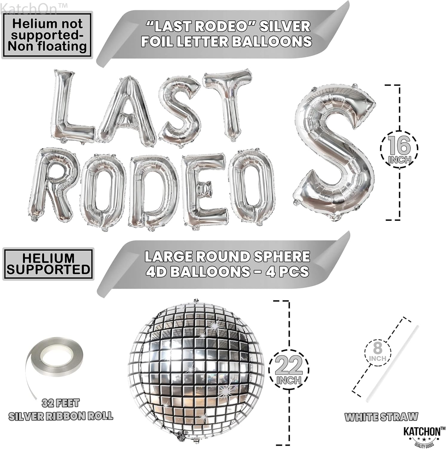 KatchOn Last Rodeo Balloons Silver 22 Inch Pack of 13