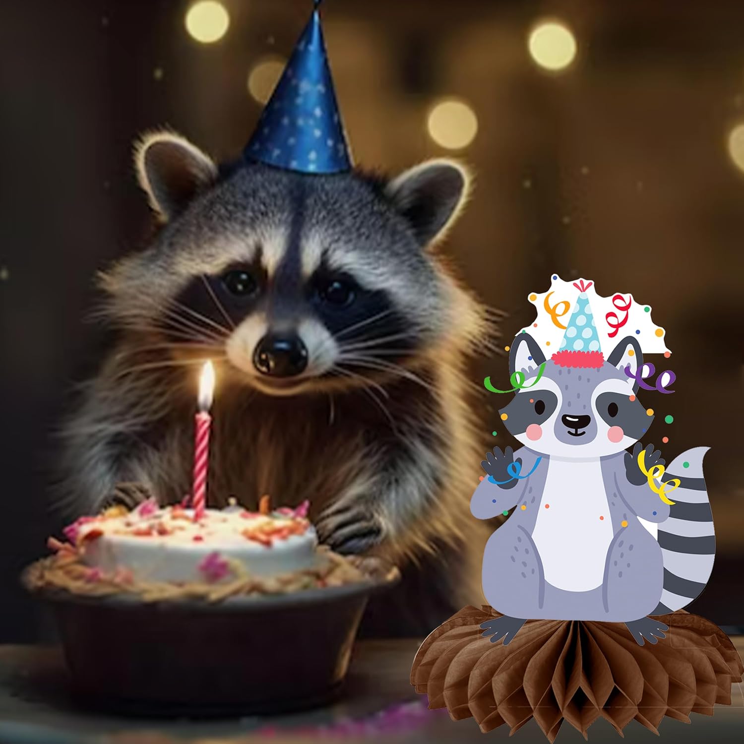 11pcs Raccoon Honeycomb Centerpieces Birthday Decorations
