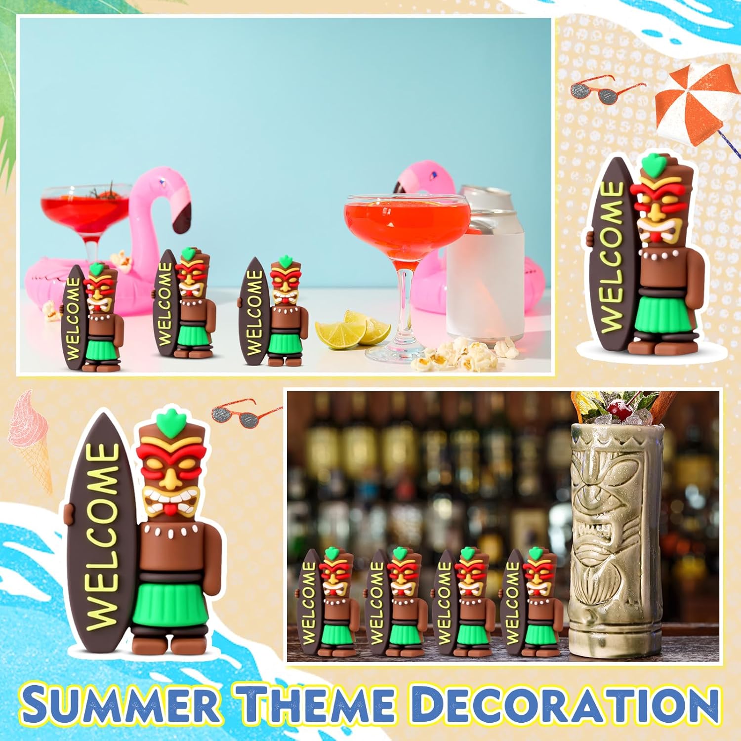 Thyle 50 Pcs Mini Tiki Figures for Party Decorations