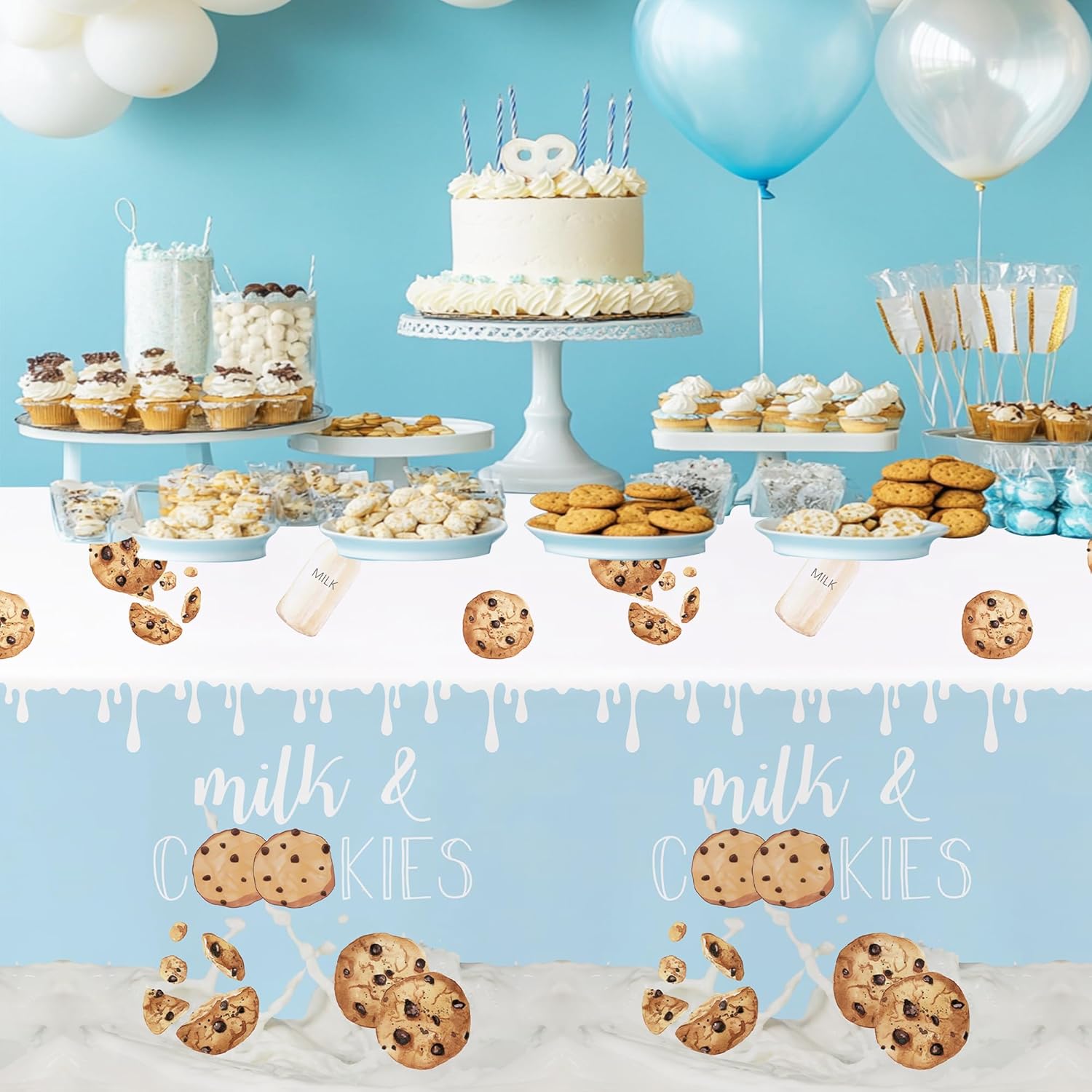 Milk and Cookies Birthday Tablecloth 3pcs 86x55in