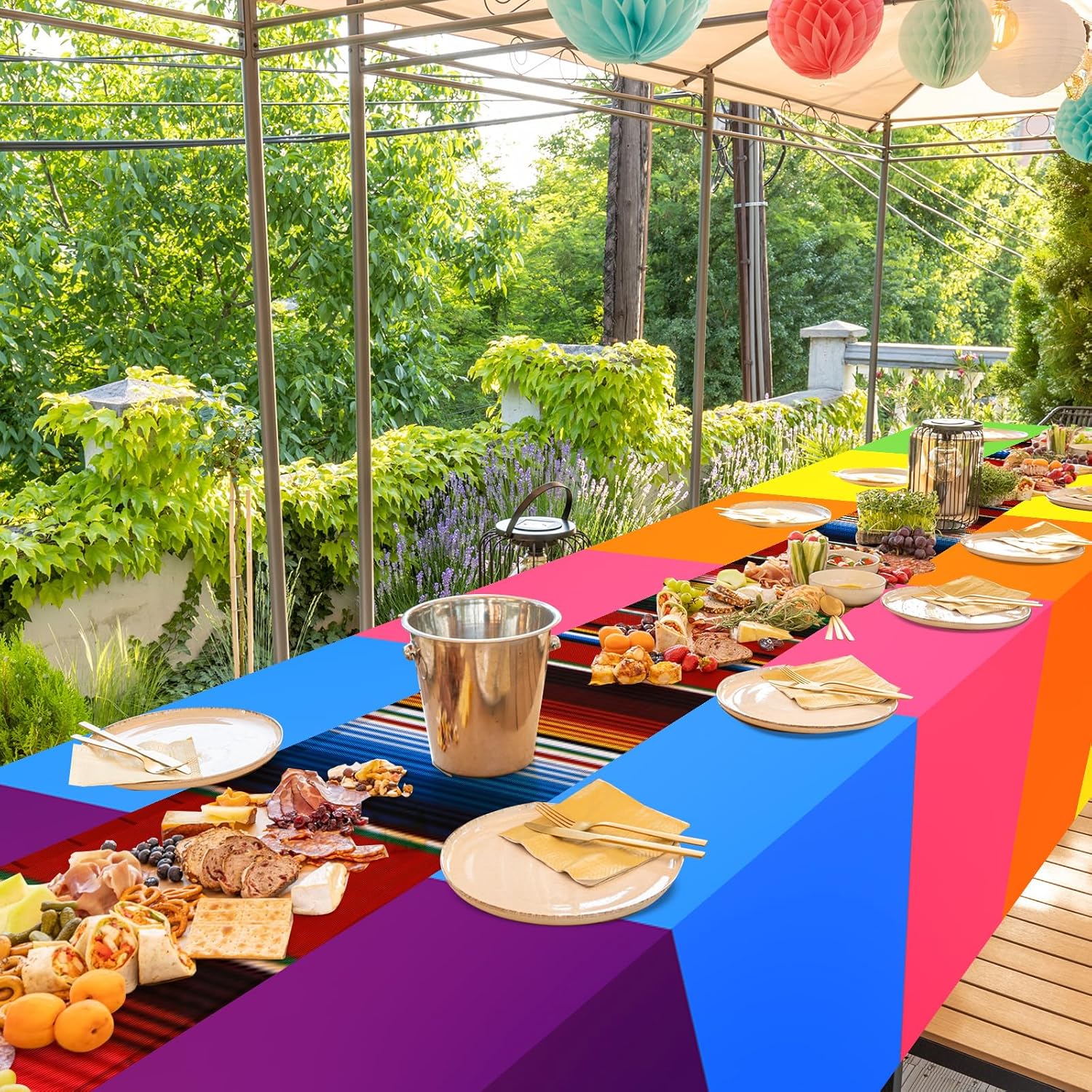 Preboun Mexican Tablecloth and Fiesta Banner Decorations