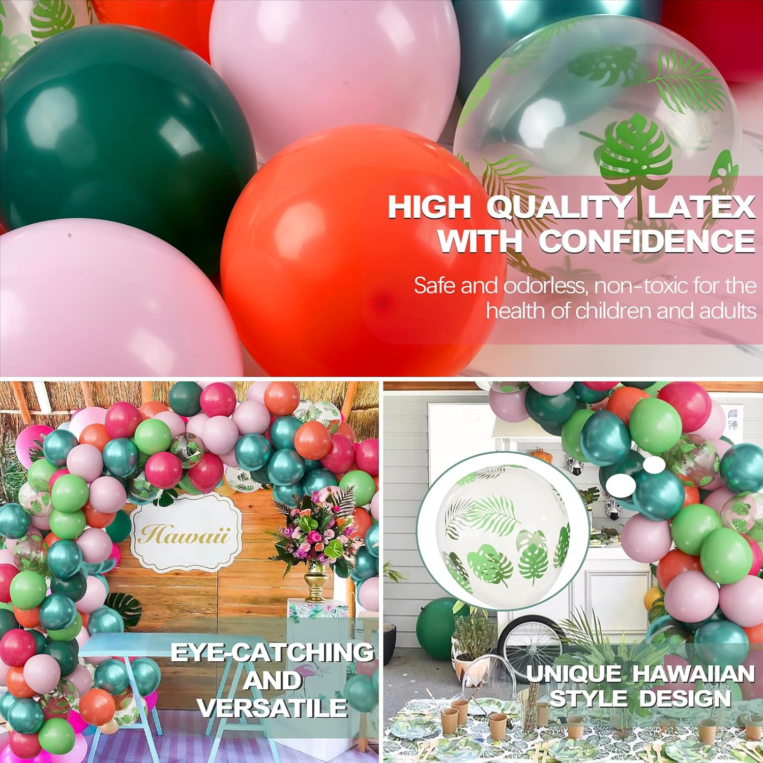 OuMuaMua Tropical Luau Balloons 68pcs 12 Inch Set