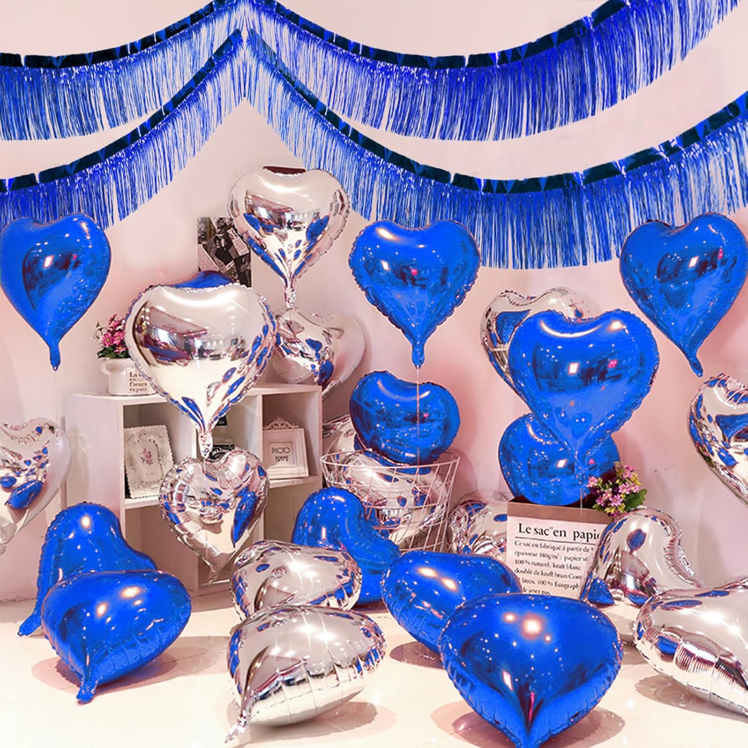 Blue Foil Fringe Garland 10FT 2packs for Party Decorations