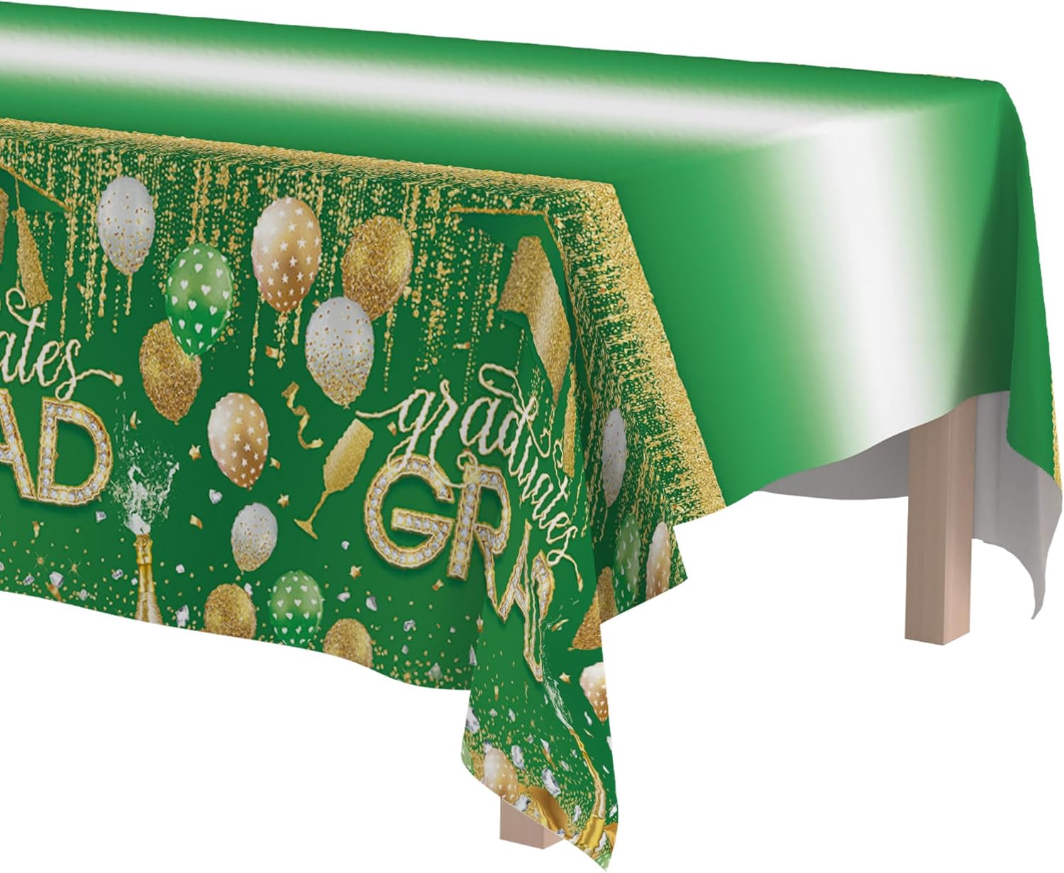 2025 Graduation Party Tablecover Kit - 2 Pcs Green Congrats Grad Tablecloths