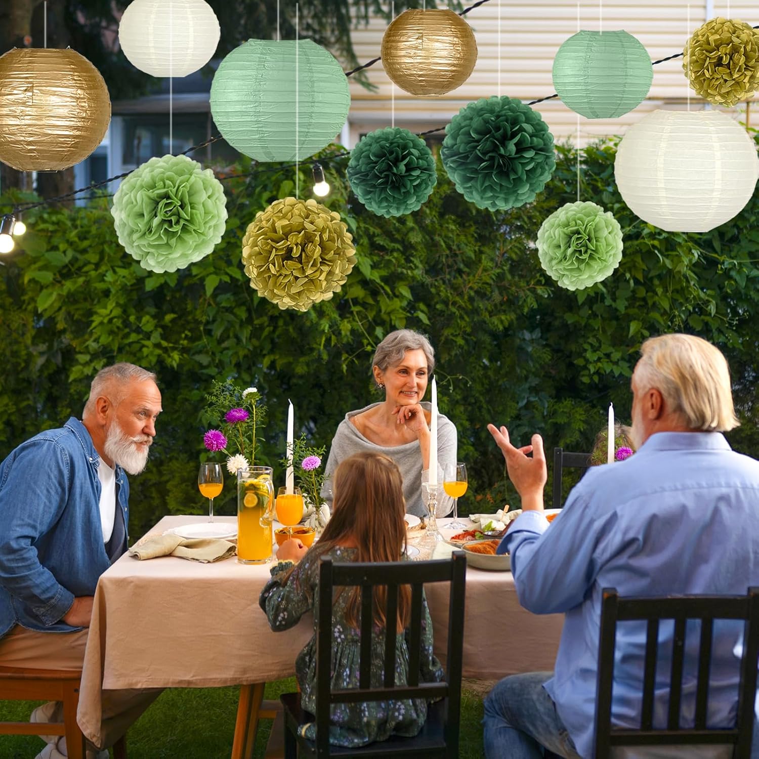 15pcs Sage Green Gold Party Decor Set