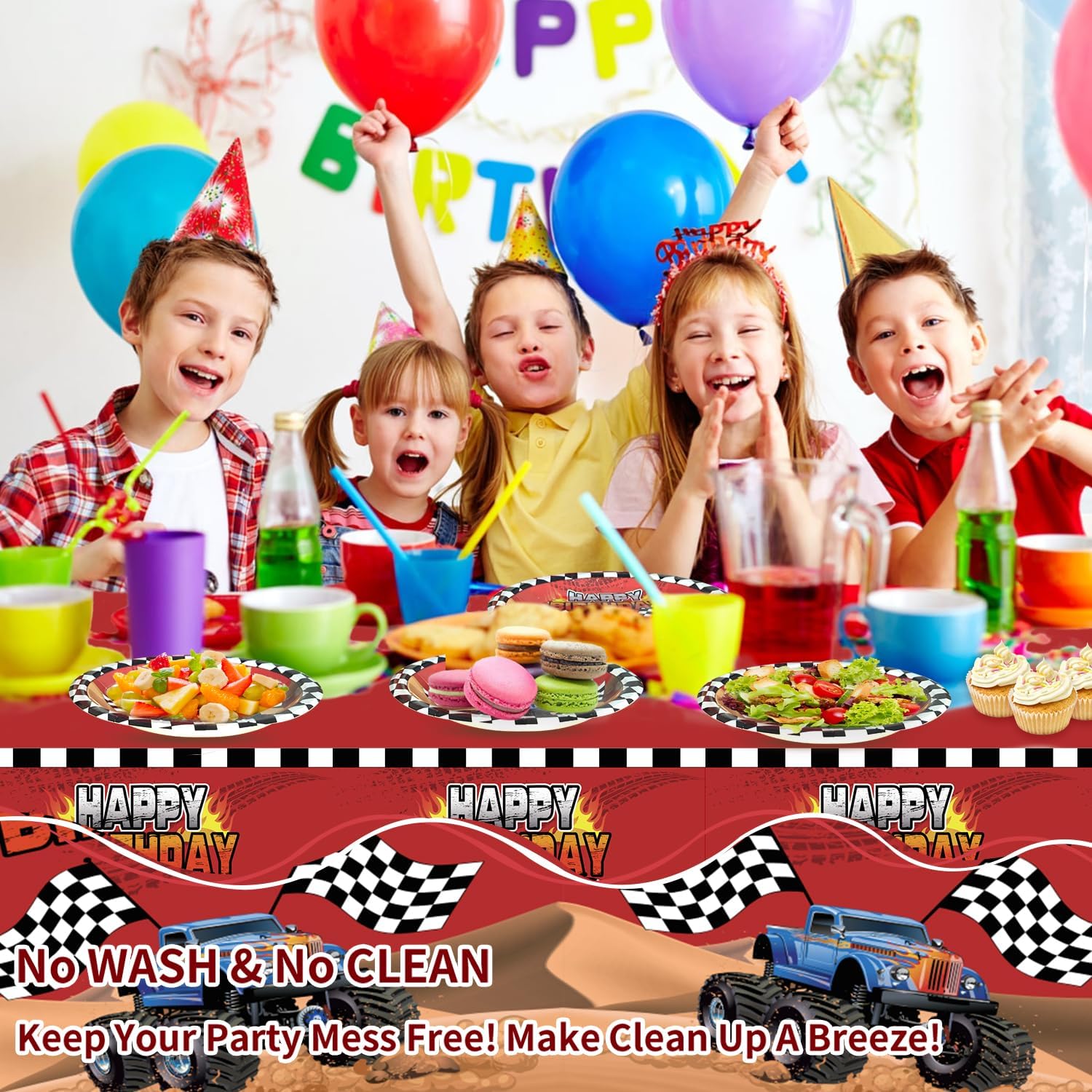 Racing Car Themed Paper Plates Napkins Set for Kids Birthday Party