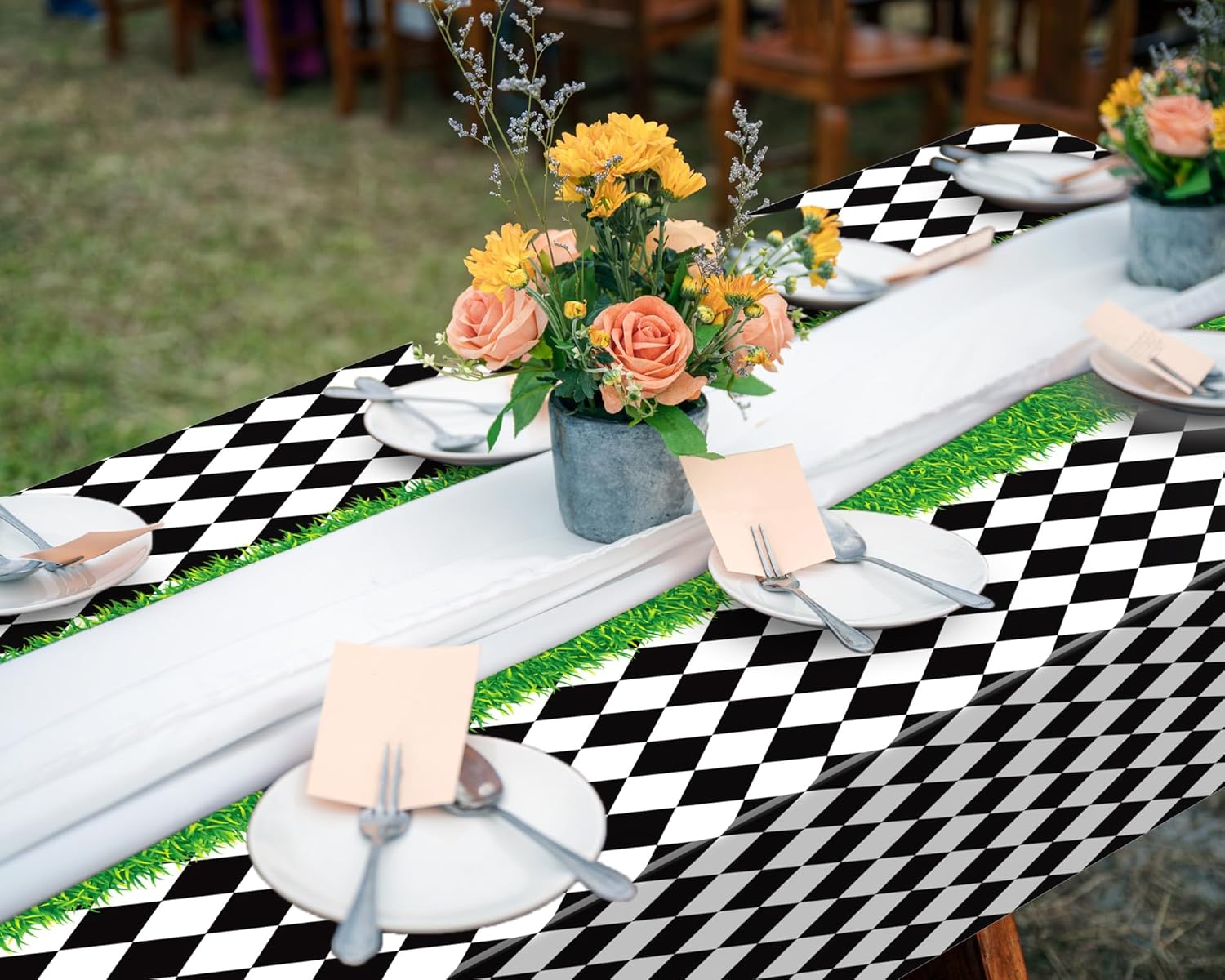 Oudain 3 Pcs Wonderland Checkered Tablecloth