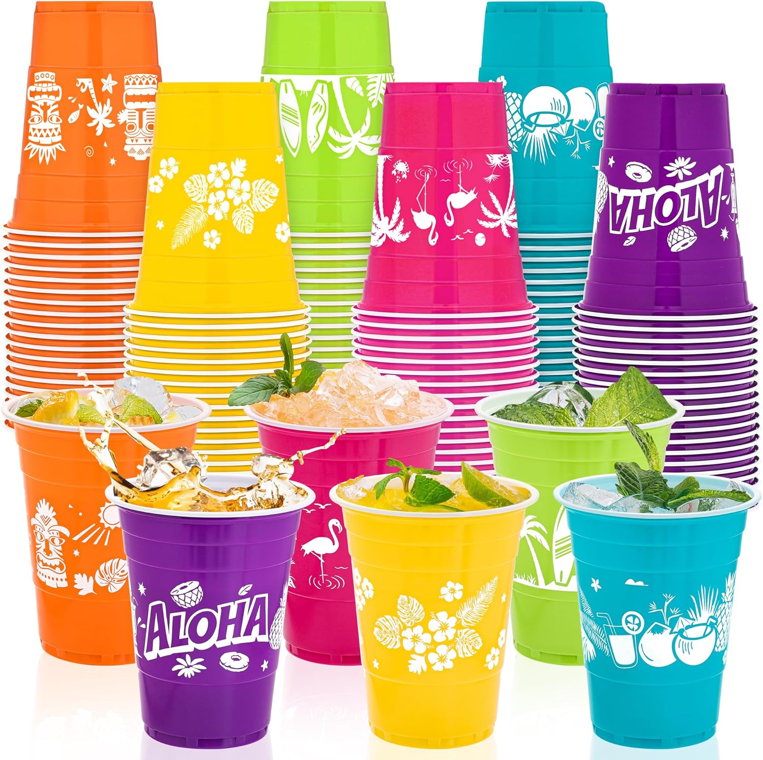60 Piece Tropical Luau Cups for Parties