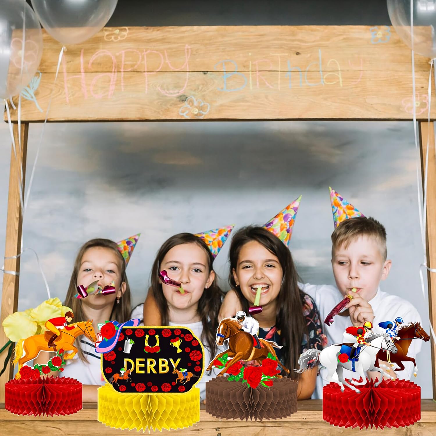 Umoin 14pcs Derby Day Honeycomb Centerpieces