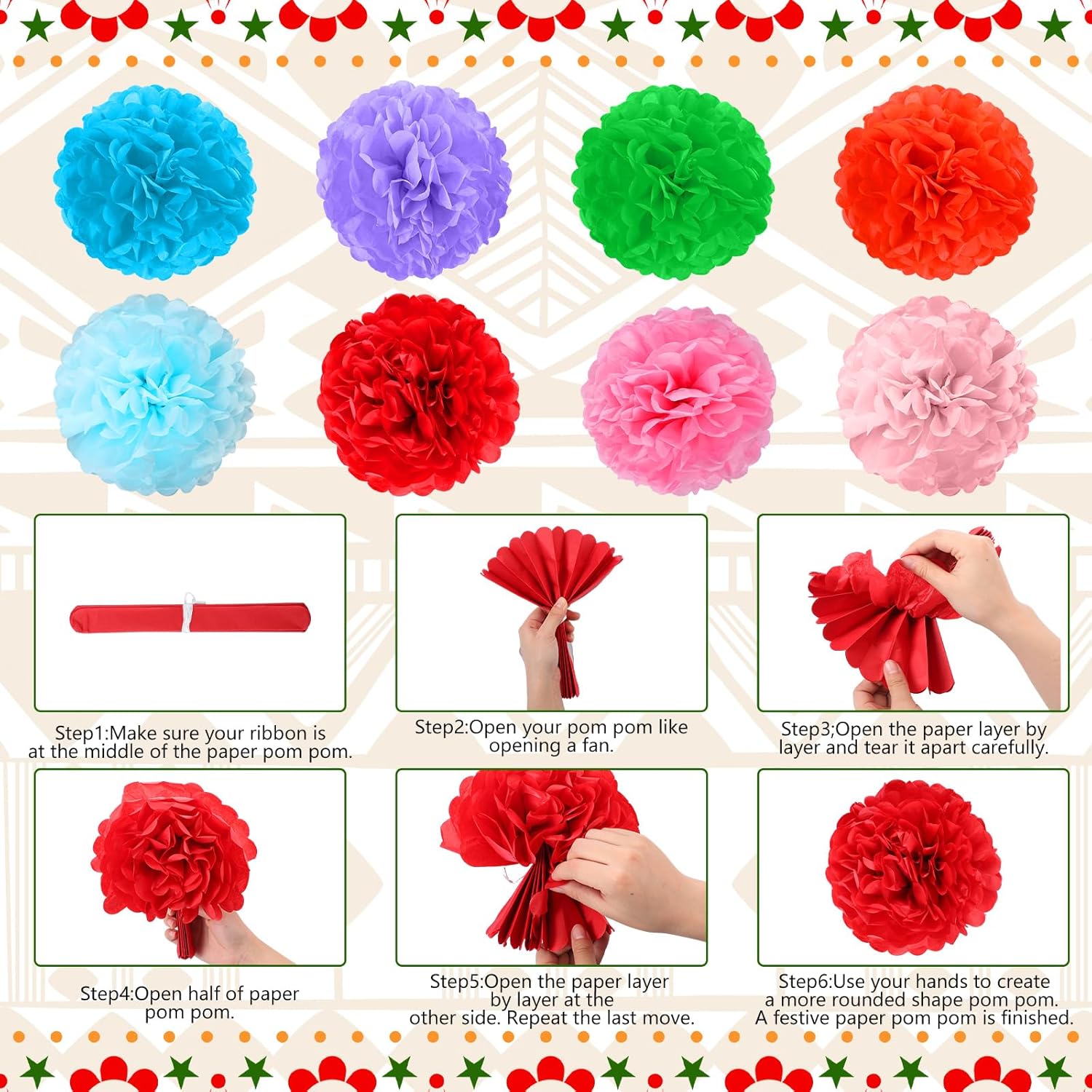 37 Pcs Fiesta Paper Fan Decorations Set