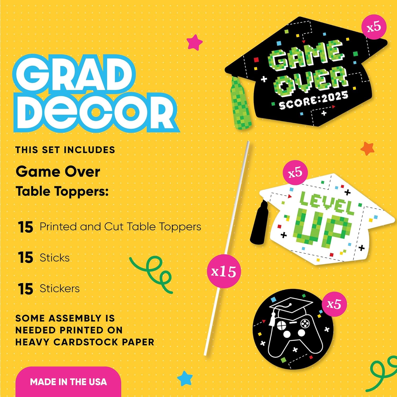 Game Over Video Game Graduation Party Centerpiece Sticks Set of 15