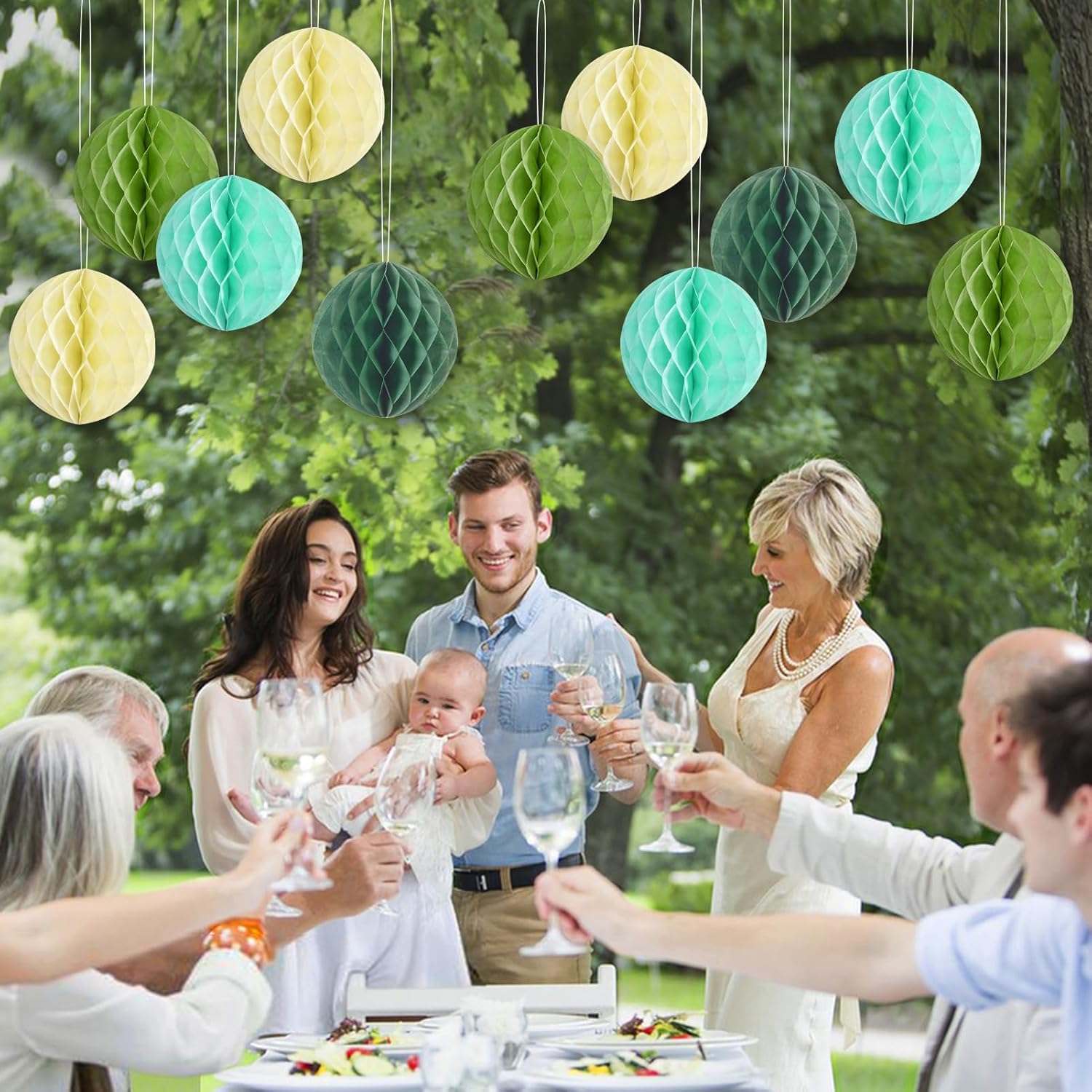 SUNBEAUTY 8 Inch Hanging Honeycomb Balls Set of 16