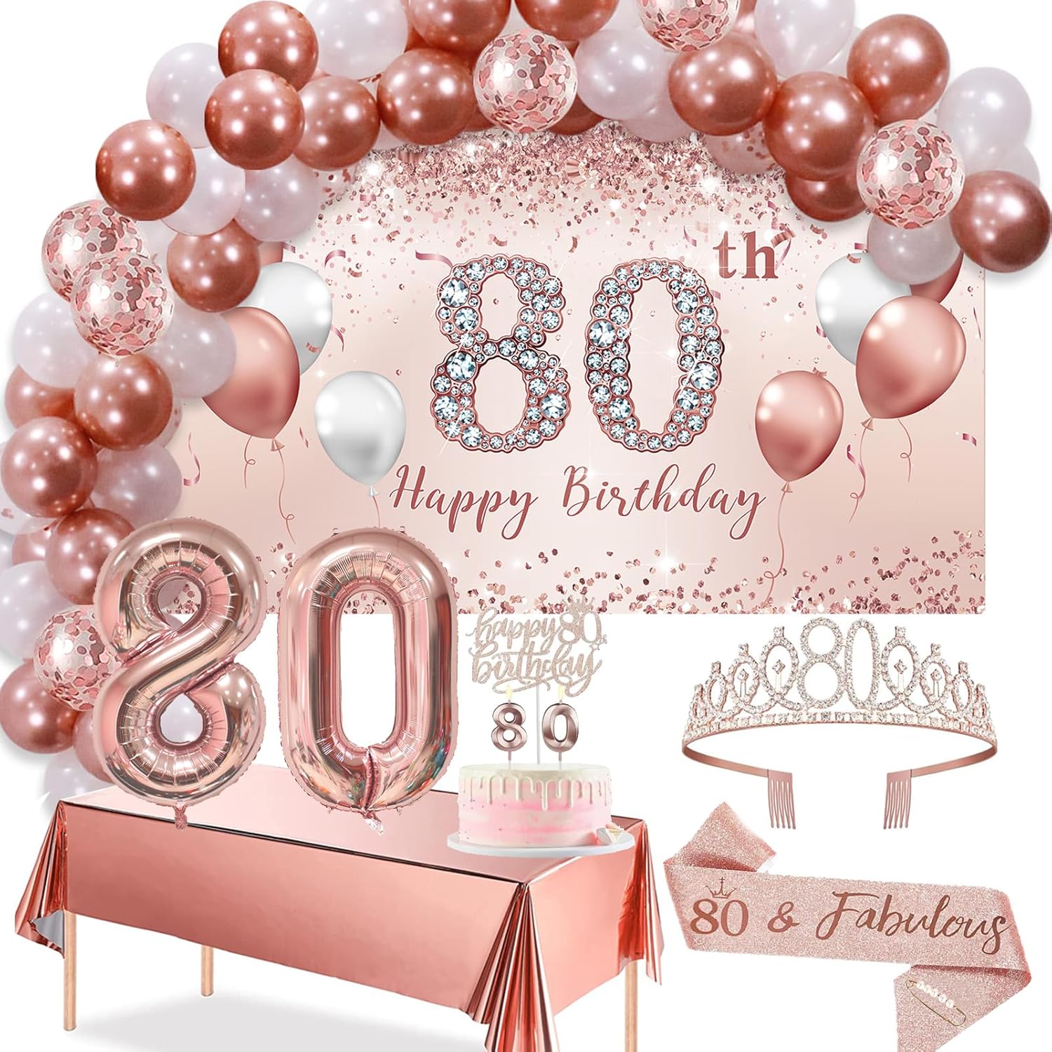 Trgowaul 80th Birthday Decor Balloon Set