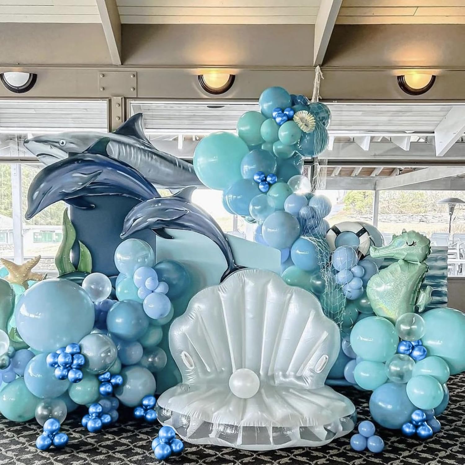 Ocean Themed Party Balloons 12 Inches Blue Green White Clear Metallic