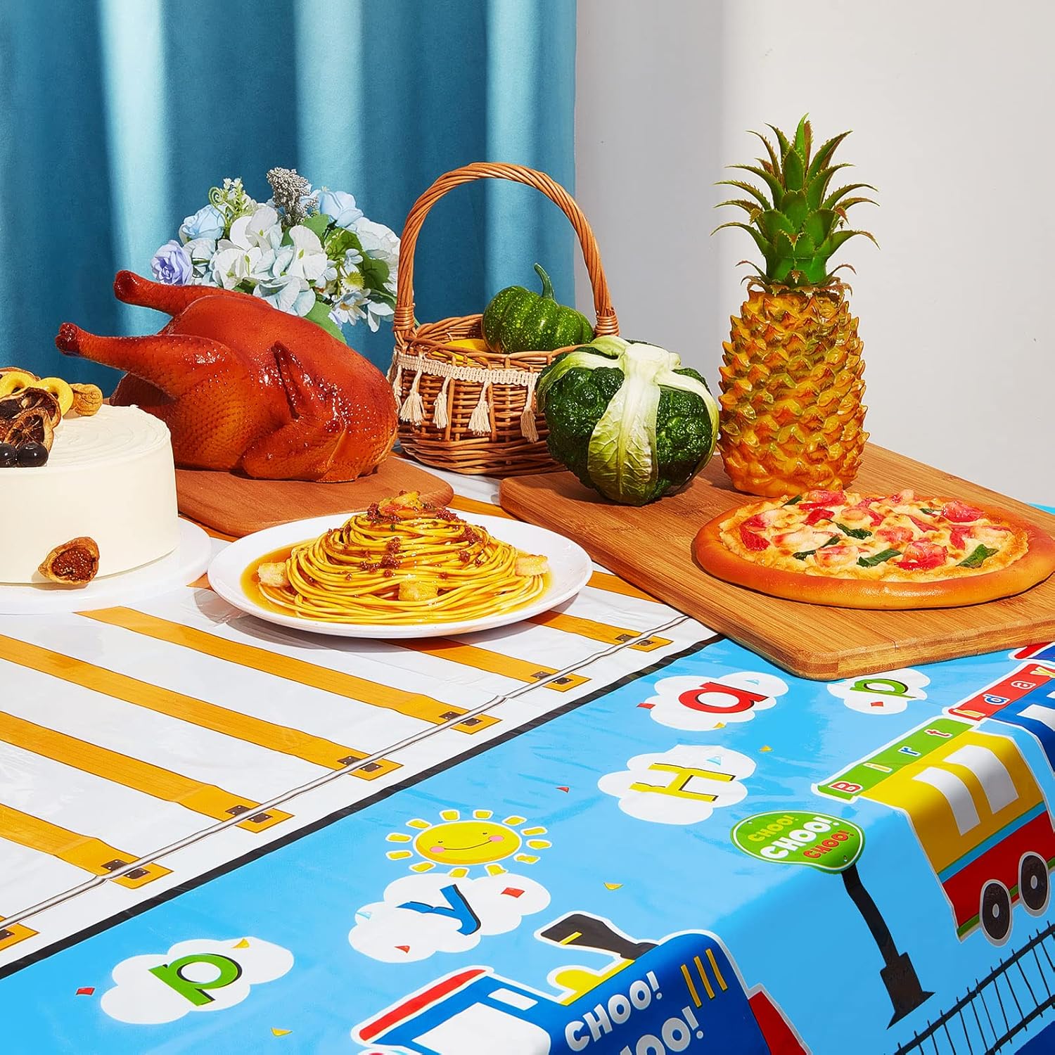 Irenare 3 Piece Train Themed Plastic Tablecloths