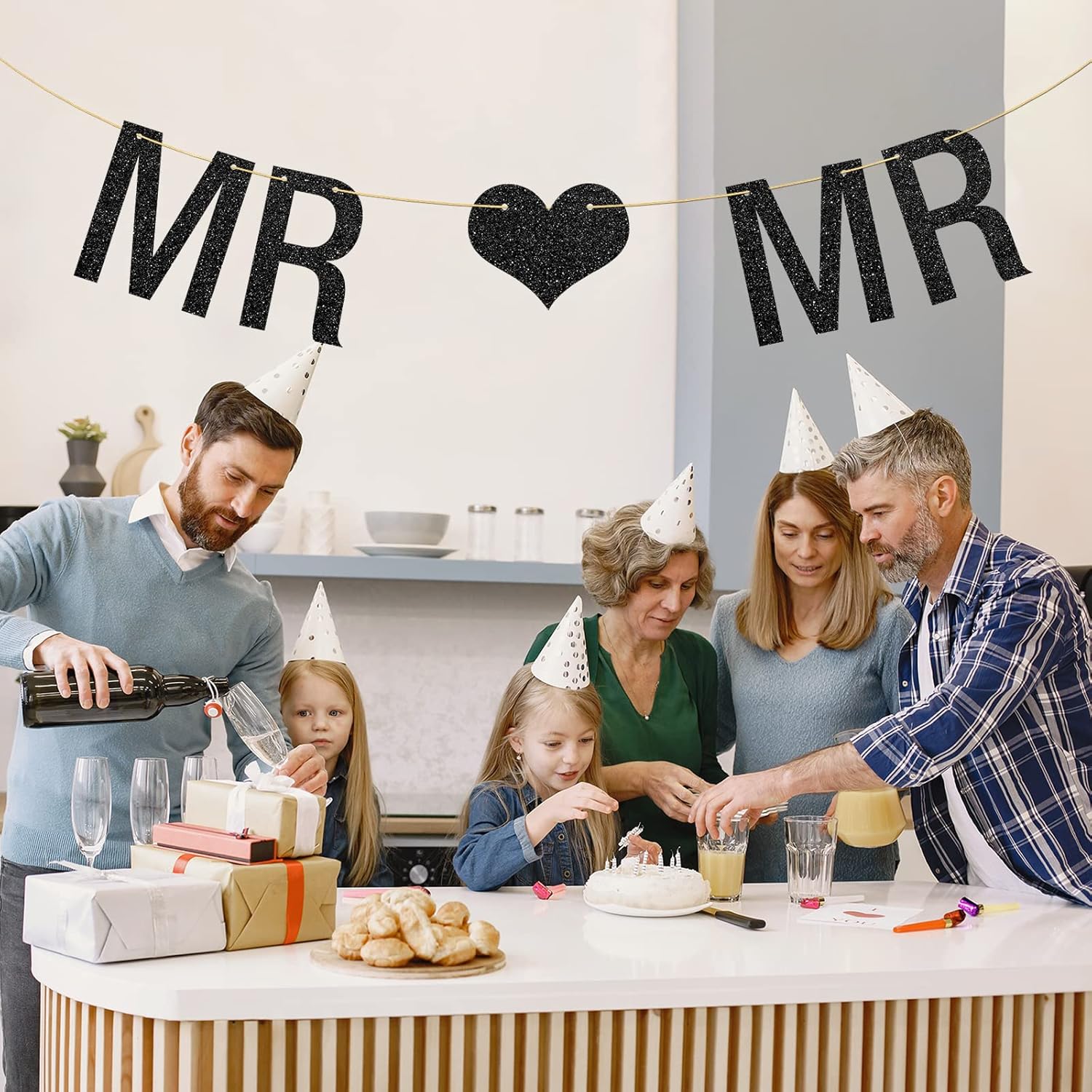 Mr Mr Banner Gay Theme Decor with Black Glitter