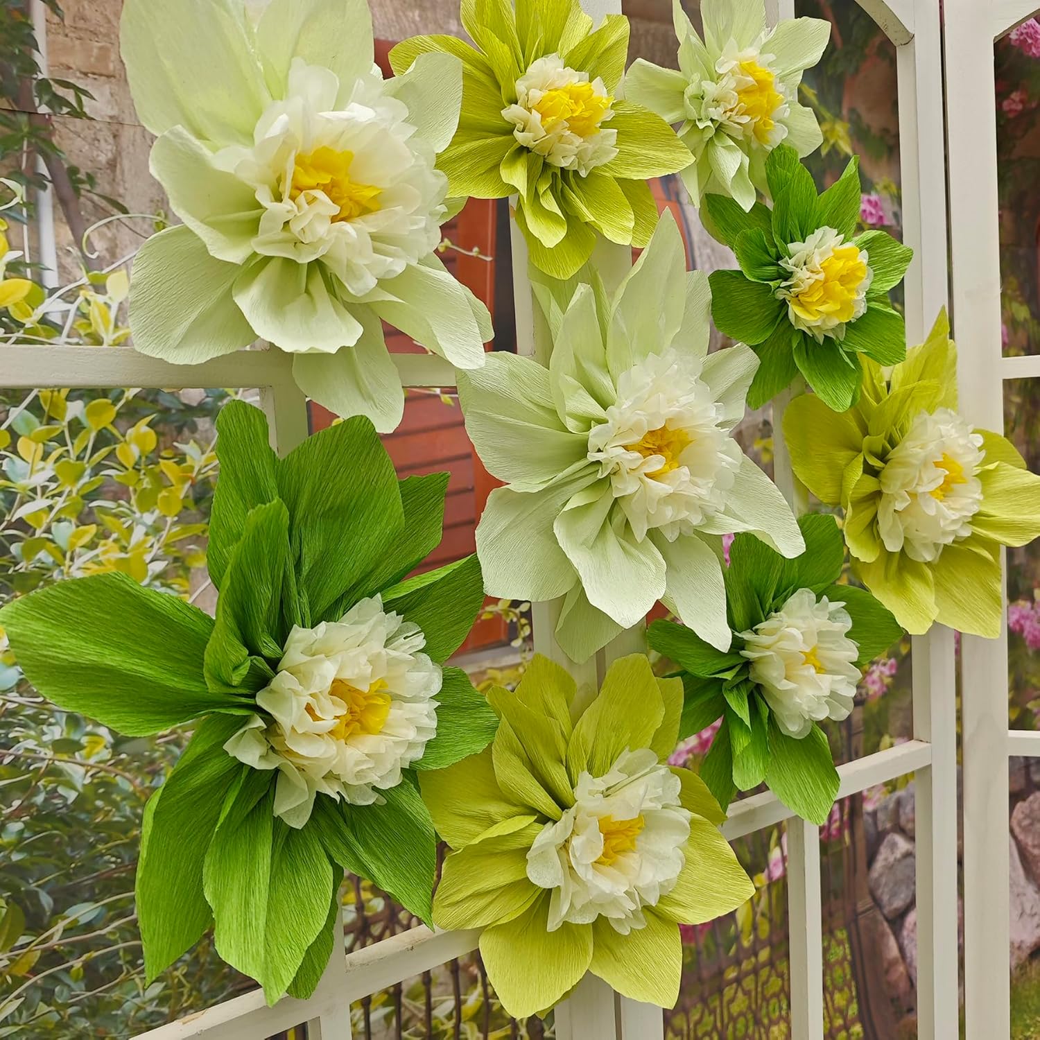 Mybbshower Crepe Paper Flowers Pack of 9 Green