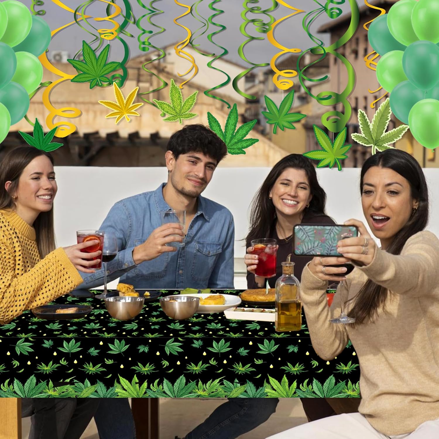 Parrtty Hurrican 2 PCS Weed Party Tablecloths 87x51 Inches Plastic Covers