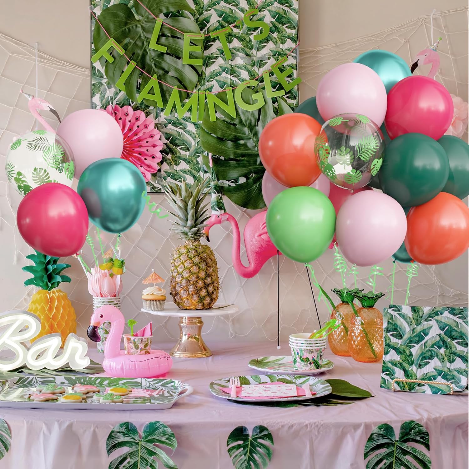 OuMuaMua Tropical Luau Balloons 68pcs 12 Inch Set
