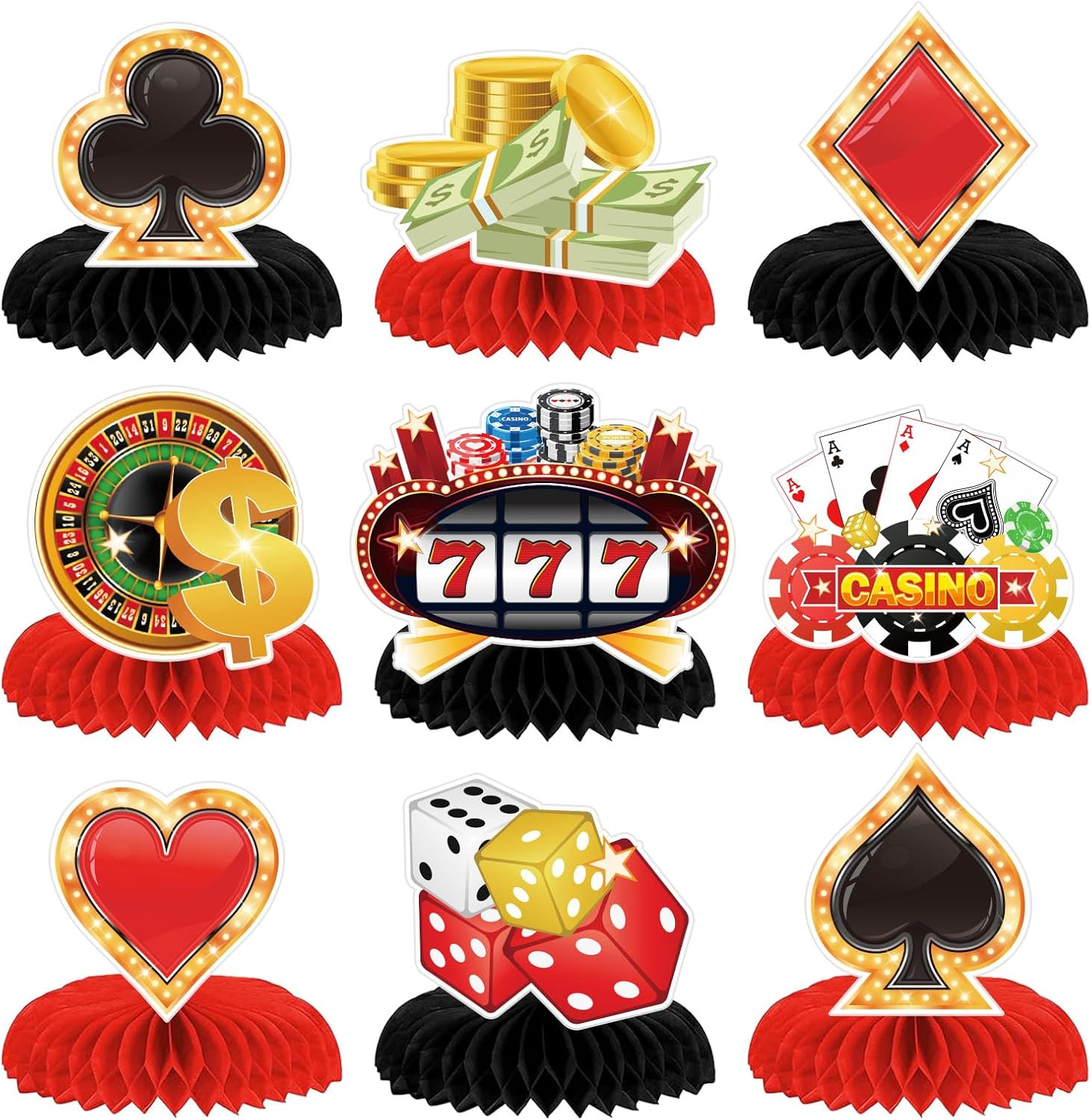 9Pcs Casino Theme Honeycomb Centerpieces